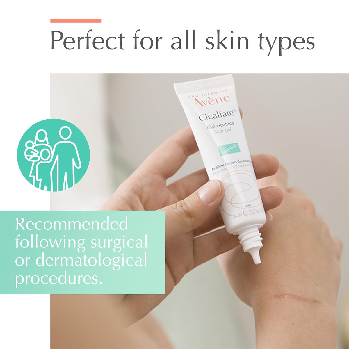 Eau Thermale Avene Cicalfate+ Scar Gel - Restorative Silicone Massage Gel for Superficial & Dermatological Scars - Postbiotic Skincare - Non-Comedogenic - 1 fl.oz.