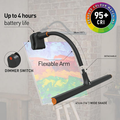 daylight Company Easel Lamp Go™ Premium 95+ CRI Lámpara de arte LED con atenuador de 3 pasos, cable USB-C y batería integrada para una excelente reproducción de color e iluminación ininterrumpida