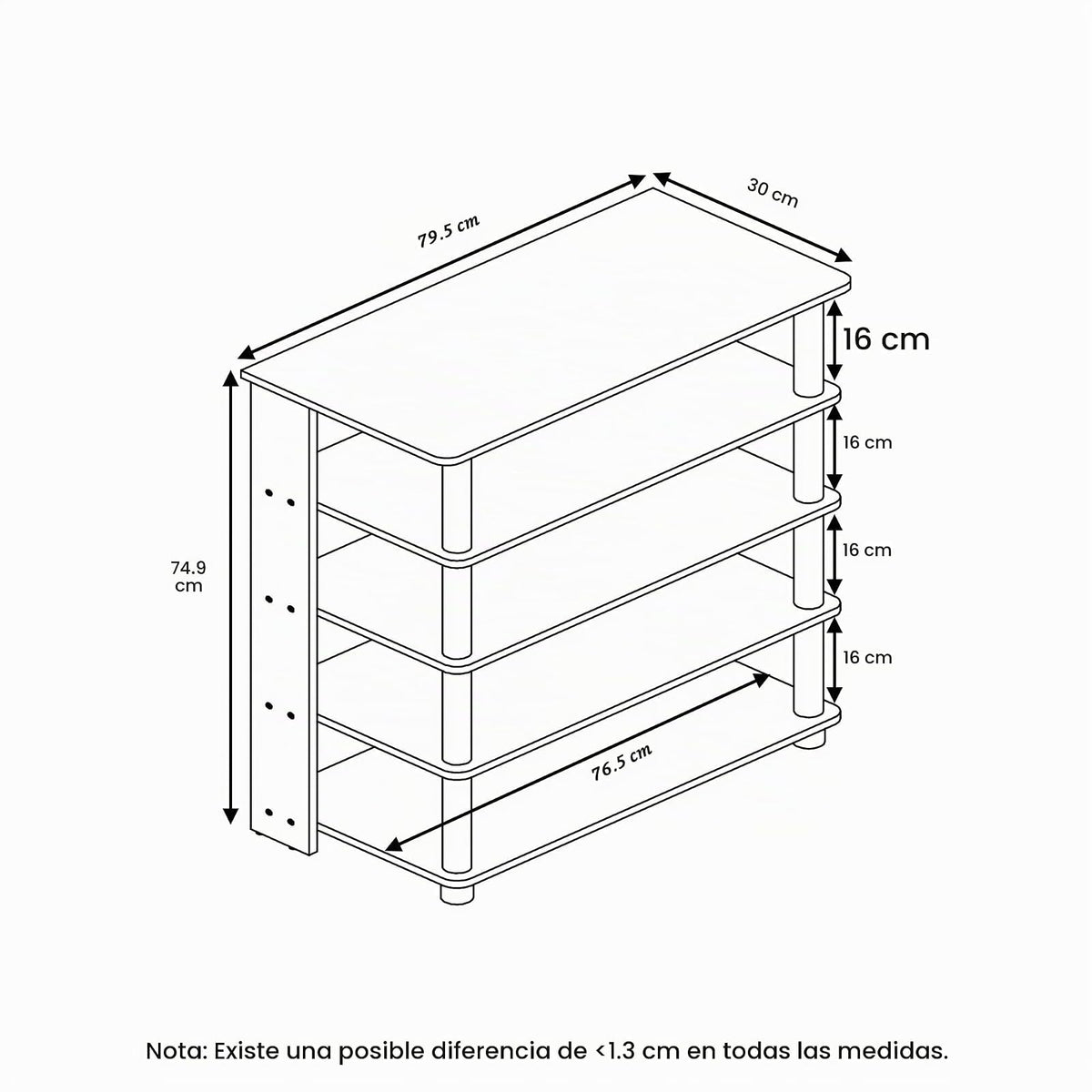 Furinno Turn-N-Tube Zapatero Ancho de 5 Niveles, Roble Francés con Negro, 81.3 cm