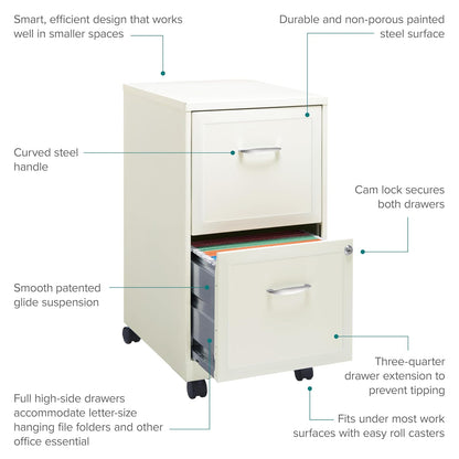 Space Solutions - Archivador Vertical Inteligente de 18 Pulgadas, 2 cajones, Color Blanco Perla