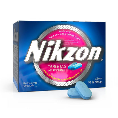 Nikzon Tabletas Masticables para Hemorroides – Alivio del Dolor, Ardor y Comezón, Efecto Antiinflamatorio y Fleboconstrictor, Contiene 1 Caja con 40 Tabletas