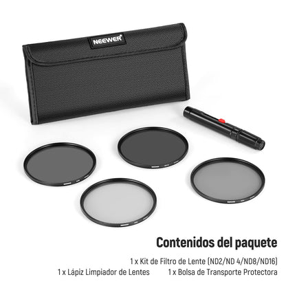 NEEWER Filtro de Densidad Neutra de 67 mm ND2 ND4 ND8 ND16 y Kit de Accesorios para Canon Rebel T5i T4i T3i T2i, EOS 700D 650D 600D 550D 70D 60D 7D DSLR, bolígrafo de Lente, Bolsa de Filtro