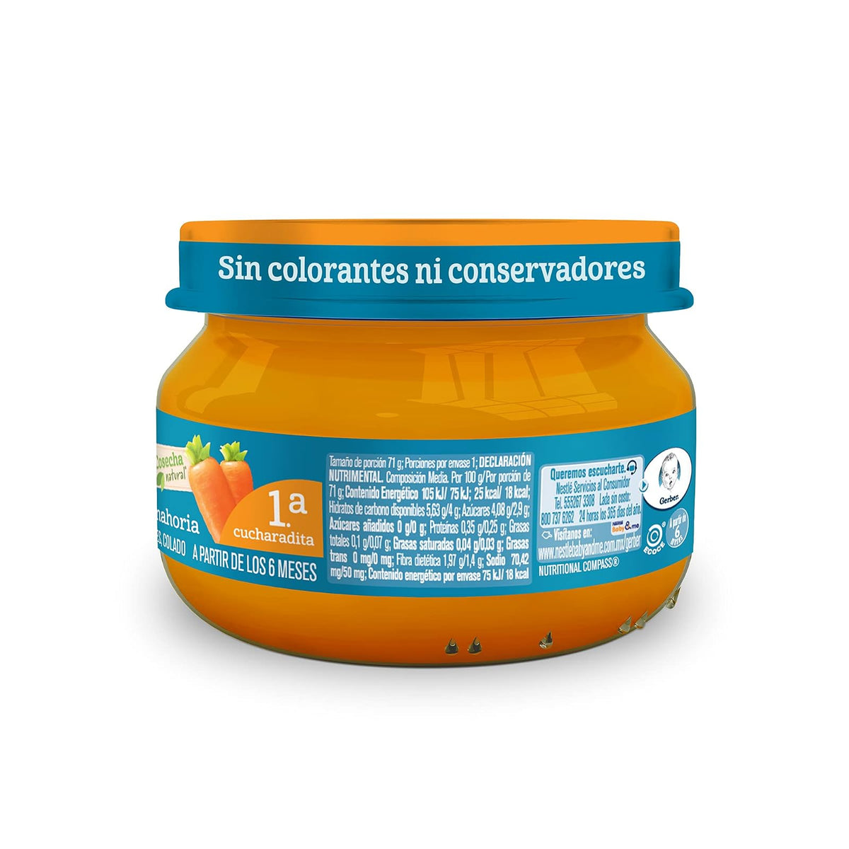 Gerber Papilla Etapa 1, A Partir de 6 Meses, Adicionado con Vitamina C, Zanahoria, Paquete de 12 Frascos de 70 g c/u