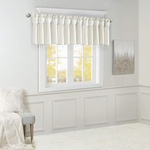 Madison Park Emilia - Cenefa de Seda sintética, Acabado en la Parte Superior con abalorio, Cortina de Cenefa de Ventana para Sala de Estar, recámara y recámara, 26 Pulgadas de Largo x 50 Pulgadas de