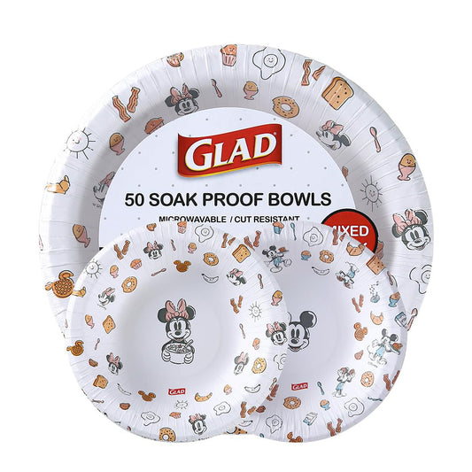 Glad For Kids Cuencos De Papel Disney Mickey Friends | 16 Oz, 50 Count, Paquete Mixto, Diseños Mickey Y Minnie Mouse, Apto Para Niños