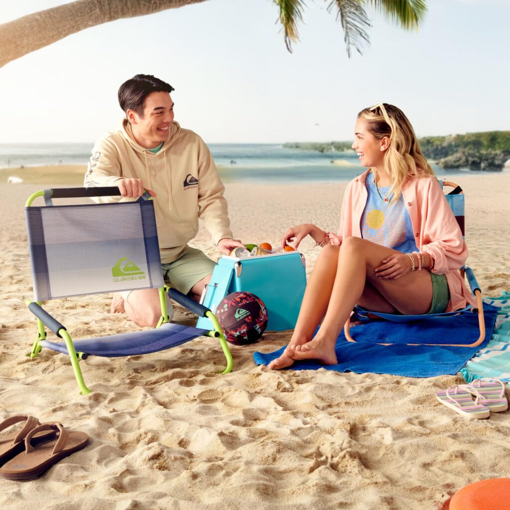 Mirabellini Quiksilver Silla de Playa Baja Plegable | Ligera, portátil, con correa de transporte, para playa, patio, camping, eventos