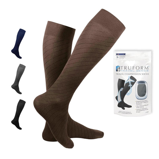 Truform Travel Compression Socks For Men And Women, 15-20 Knee High Over Calf Length Brown, Pack of 1
