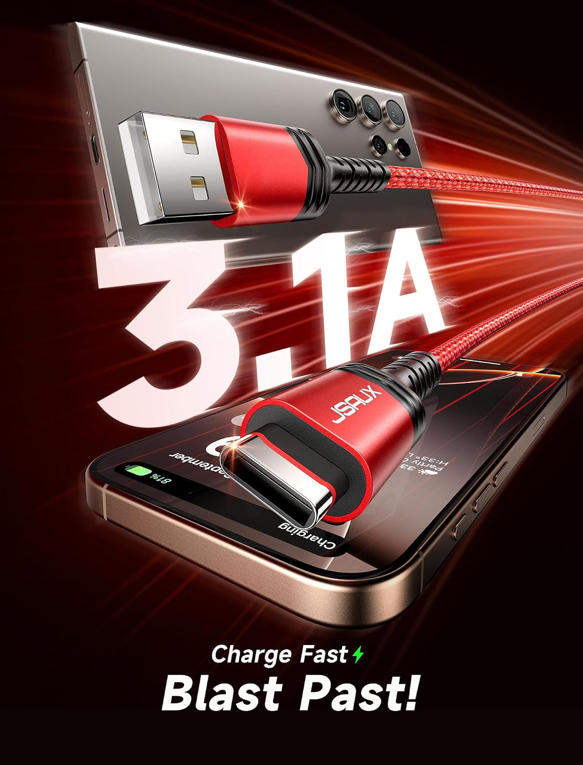 Jsaux Cable Usb-c a Usb a 6.6 Pies, Carga R?pida 3.1a, 2 Unidades | diseno portatil para uso diario, viajes, oficina y accesorios de gaming