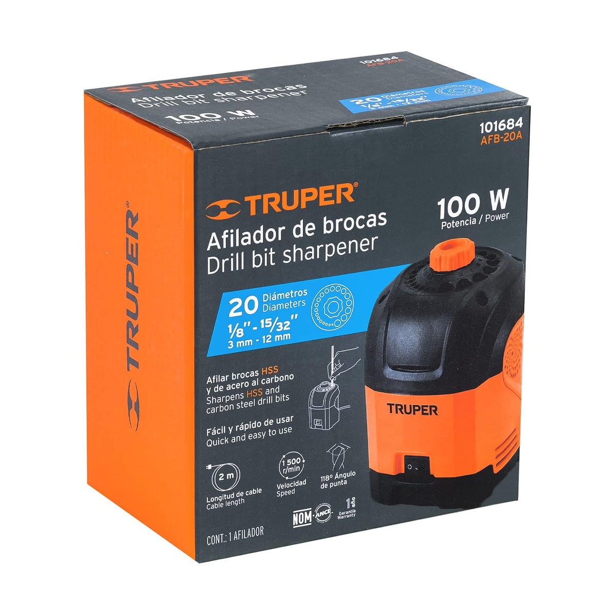 Truper AFB-118 Afilador eléctrico para brocas de 118°