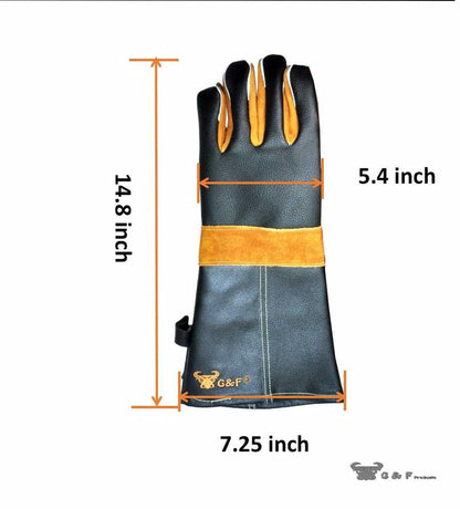 G & F TOP 8115 Premium GRAIN LEATHER, Best of Barbecue, Grill, hearth Leather Gloves, Cotton lining with 14.5-Inch Extra Long Sleeve
