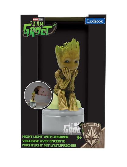 Lexibook, Marvel Guardianes de la Galaxia, Groot Luz de Noche con Altavoz para Dormitorio Infantil, luz Suave, Funciona con Pilas, Gris/marrón, NS01GG