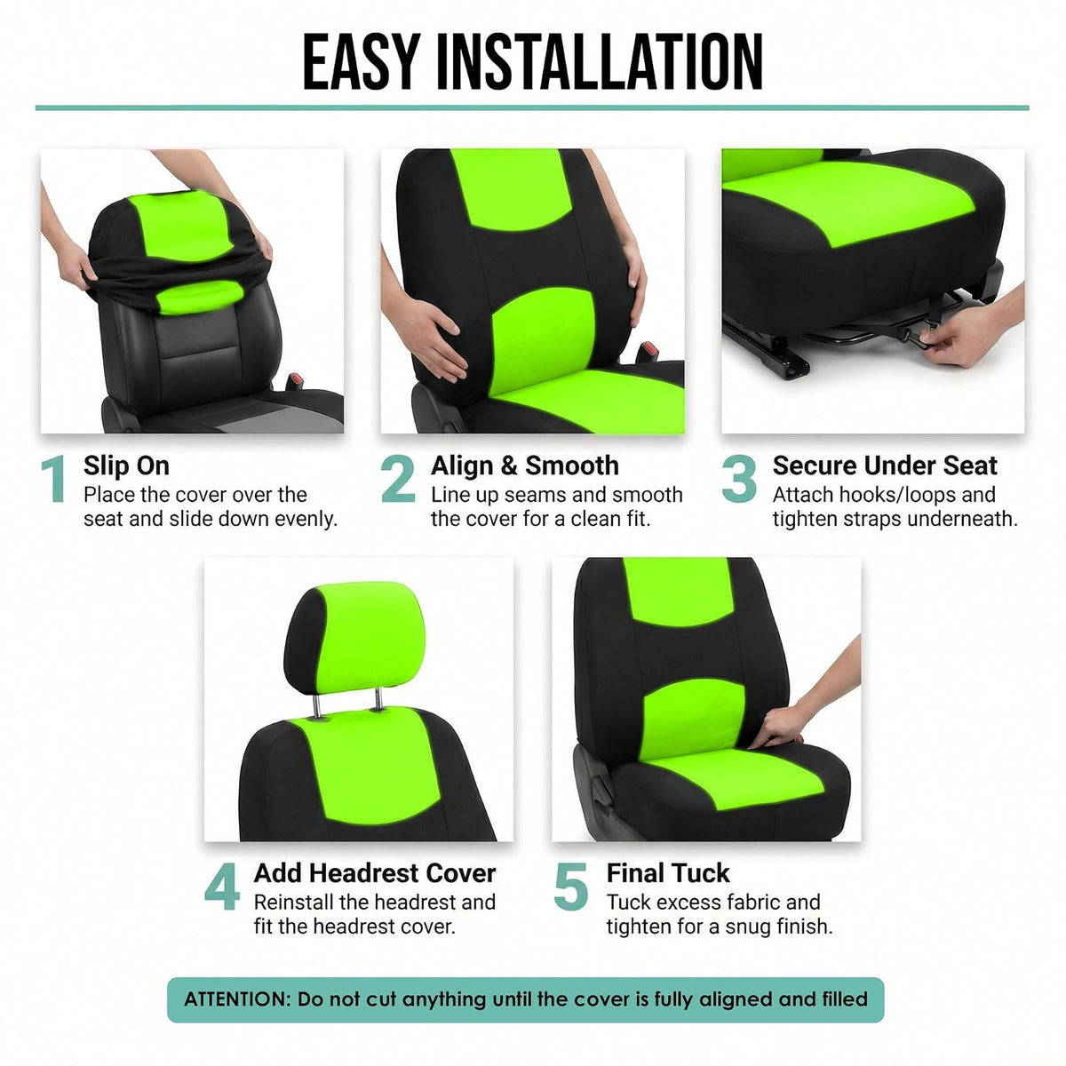 FH GROUP FH-FB050217 Three Row Set Flat Cloth Car Seat Covers (4 Bucket Covers, 1 Solid Bench Cover), Green/Black Color - Fit Most Car, Truck, SUV, or Van