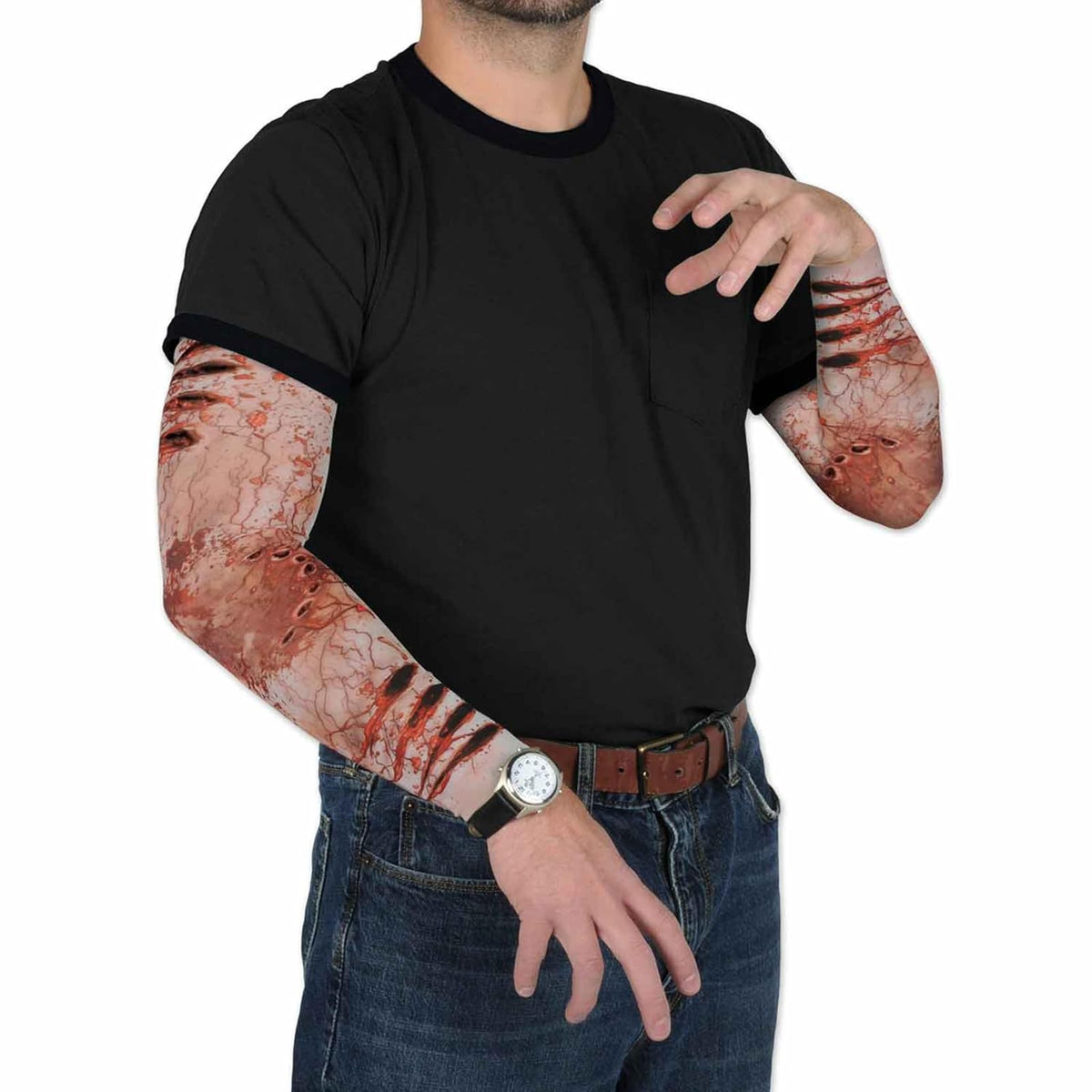 Beistle Zombie Bite Party Sleeve 1 par de ropa de Halloween, accesorio de disfraz, talla única, rojo/negro/marrón