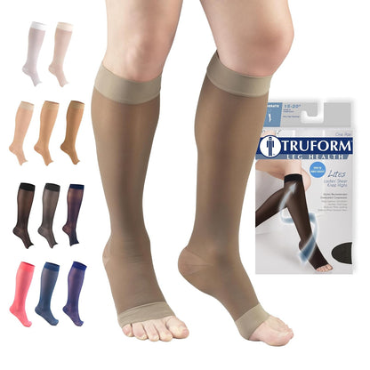 Truform Medias de Compresión 15-20 mmHg hasta la Rodilla, Punta Abierta - Pequeño - Taupe