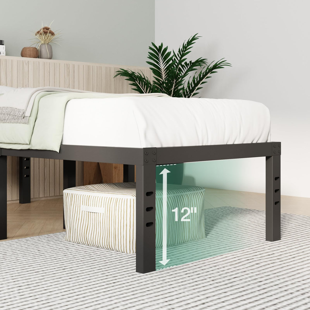 Novilla - Marco de Cama Individual con Plataforma de Metal de 14 Pulgadas, tamaño Individual con Espacio de Almacenamiento Debajo de la Cama, Soporte de Listones de Acero Resistente, fácil de Montar,