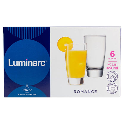 Juego de 6 vasos de cristal para mesa, 450ml, ideal para agua, jugo, gaseosas.
