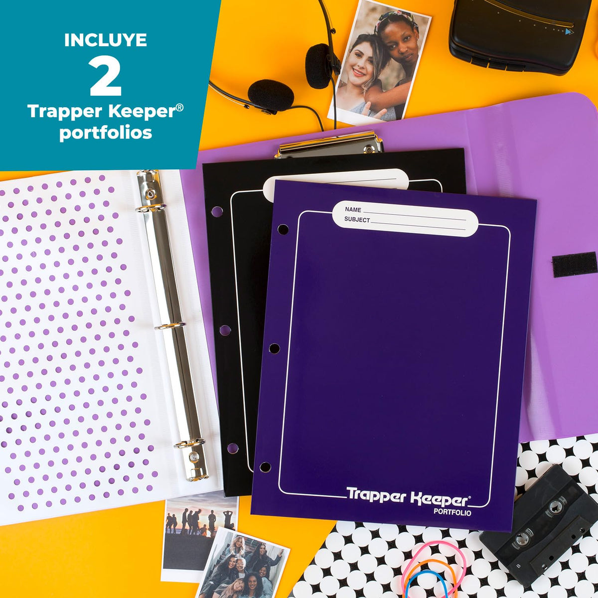 Mead - Carpeta Trapper Keeper, diseño retro, carpeta de 1 pulgada que incluye 2 carpetas y bolsillo adicional, anillos de metal y clip de resorte, almacenamiento seguro, palmeras y material escolar (260038FDE1-ECM)