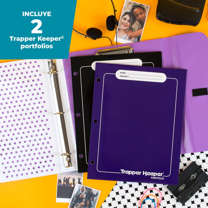 Mead - Carpeta Trapper Keeper, diseño retro, carpeta de 1 pulgada que incluye 2 carpetas y bolsillo adicional, anillos de metal y clip de resorte, almacenamiento seguro, palmeras y material escolar (260038FDE1-ECM)