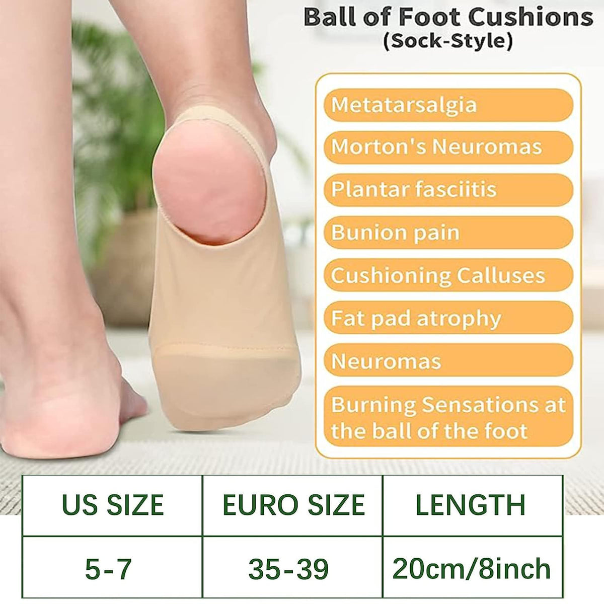 4 Pairs Sock-Style Ball Of Foot Cushions for Women, Metatarsal Pads for Relieving Foot Fatigue Shoe Pads Socks