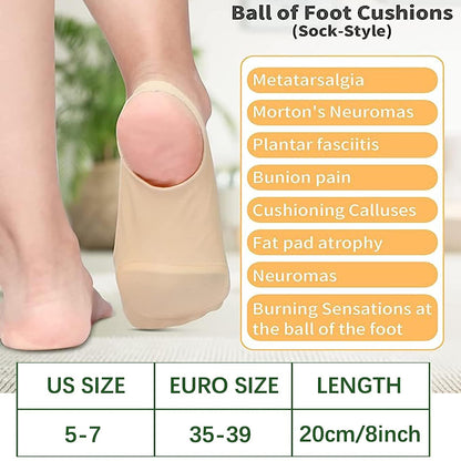 4 Pairs Sock-Style Ball Of Foot Cushions for Women, Metatarsal Pads for Relieving Foot Fatigue Shoe Pads Socks