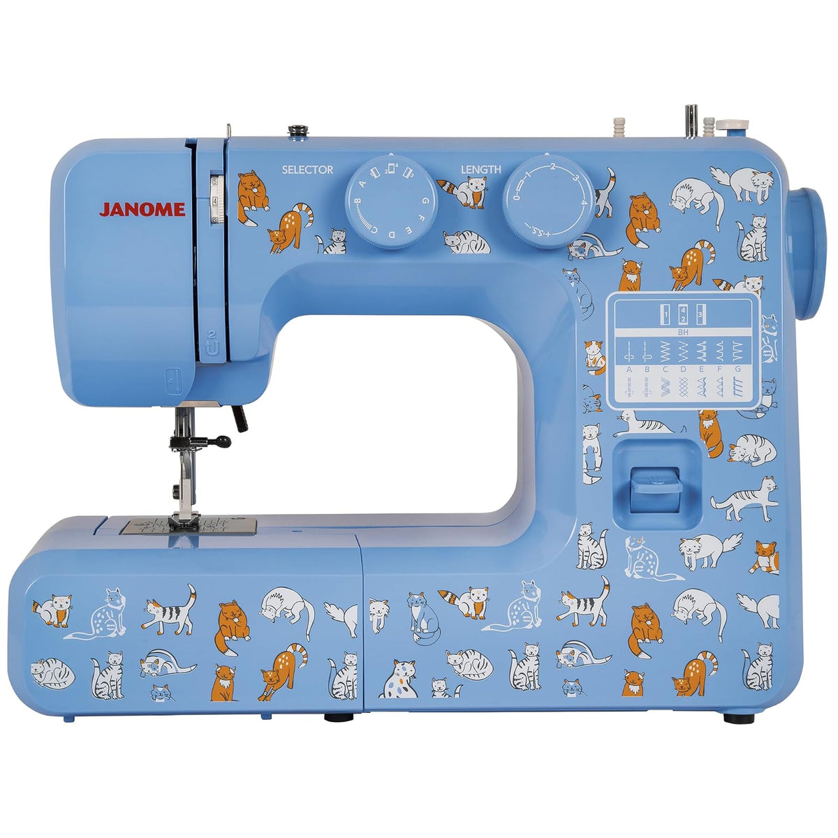 Janome Cat Fancy - Máquina de coser fácil de usar con marco interior de metal, diagrama de bobina, videos tutoriales, fabricada pensando en principiantes, multicolor