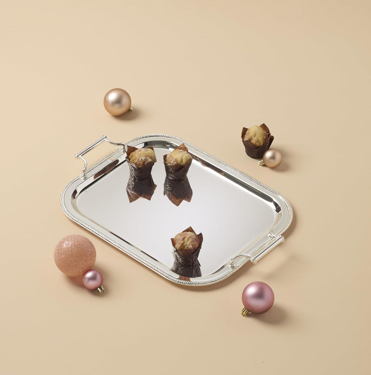 Reed & Barton Bandeja Rectangular Bañada en Plata con Asas Borde Trenzado Decorativa