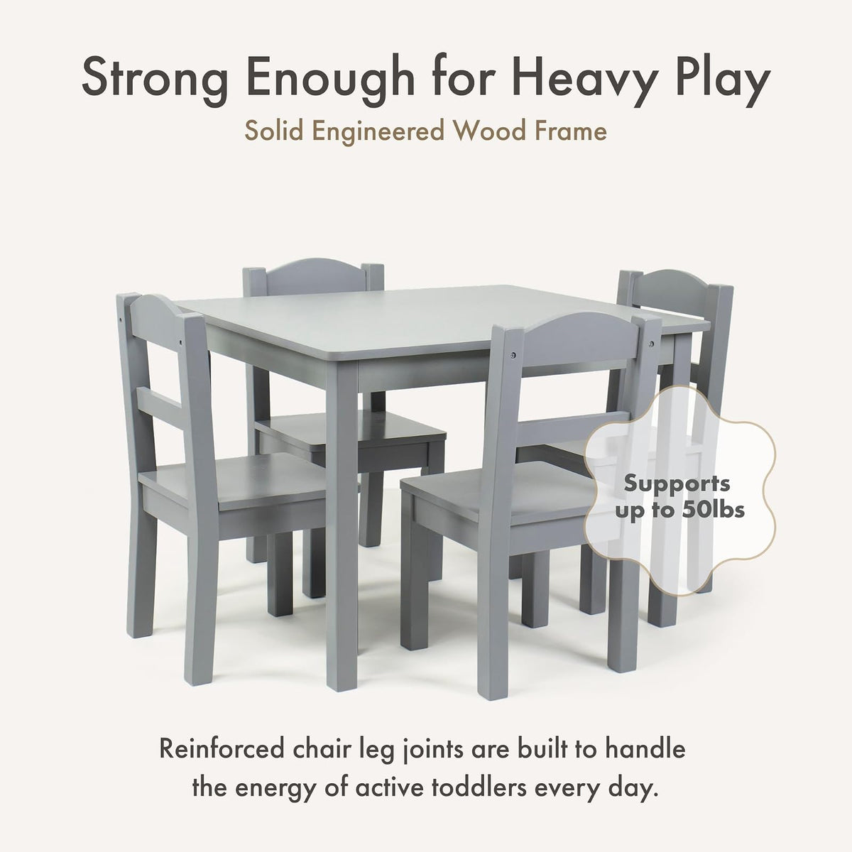 Humble Crew Wood - Juego de 4 sillas y Mesa para niños, Color Gris