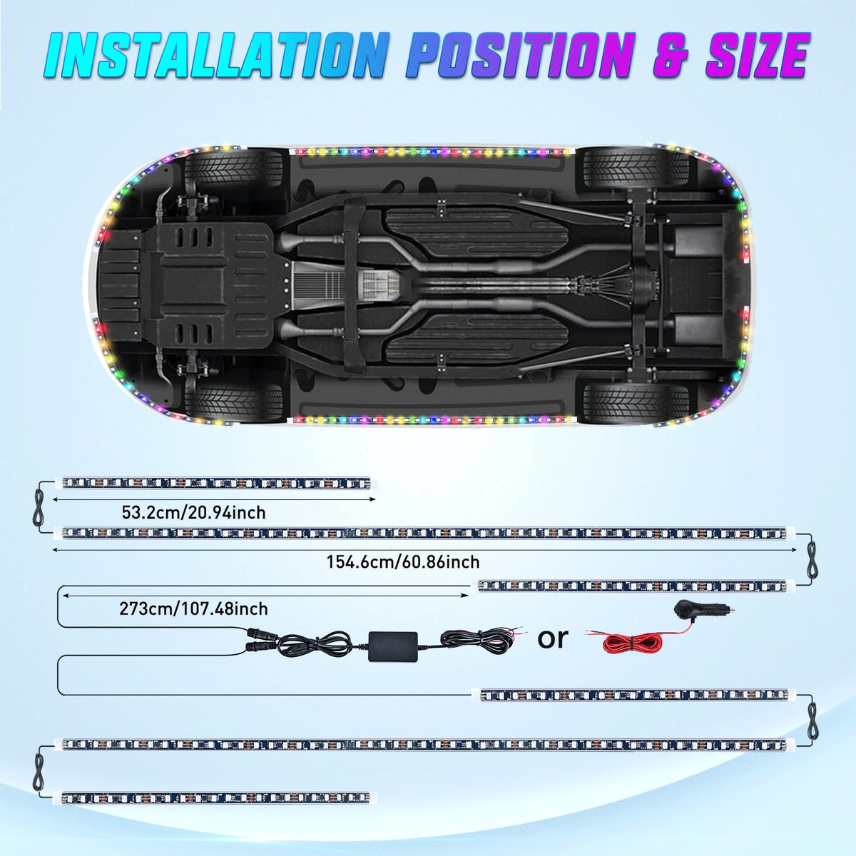 Nilight - Tira de luces de neón para automóvil, 300 LED, multicolor RGB-IC, función activa, modo de música con control de aplicación y control remoto, tira de luz debajo del cuerpo