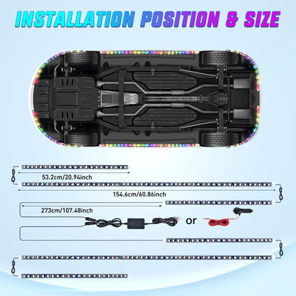 Nilight - Tira de luces de neón para automóvil, 300 LED, multicolor RGB-IC, función activa, modo de música con control de aplicación y control remoto, tira de luz debajo del cuerpo