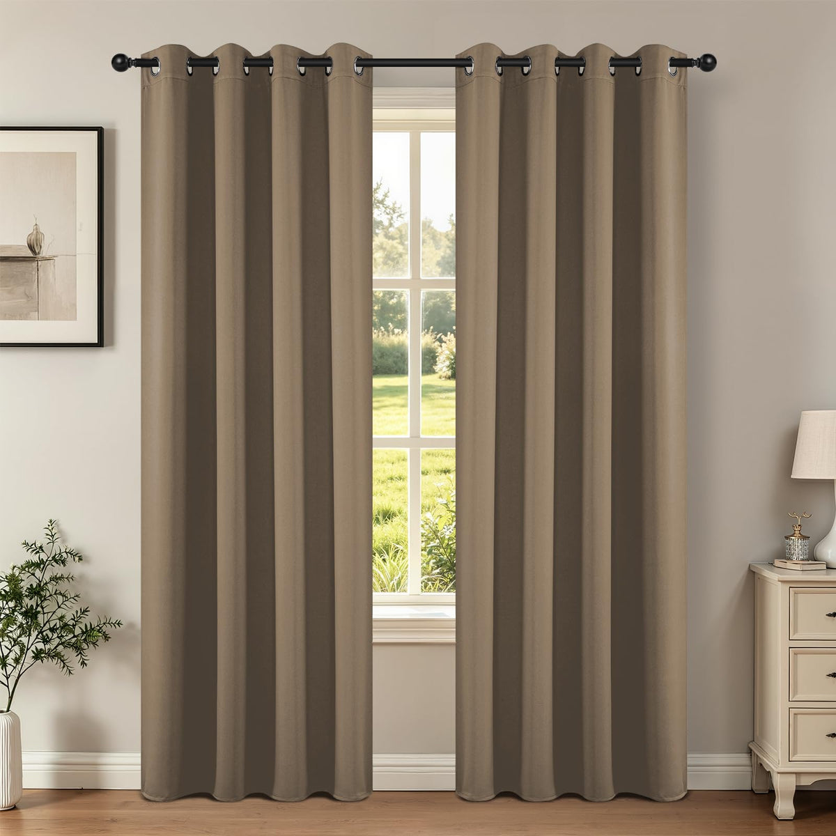 Joydeco Juego de Cortinas Opacas con Ojales, 2 Paneles - Caqui - 132.1An x 213.4Al cm (1 Paneles)