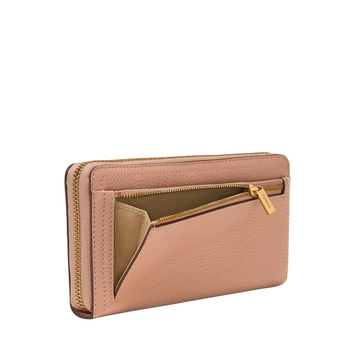 Cartera de mano con cremallera Fossil Logan de piel en color rosa para mujer