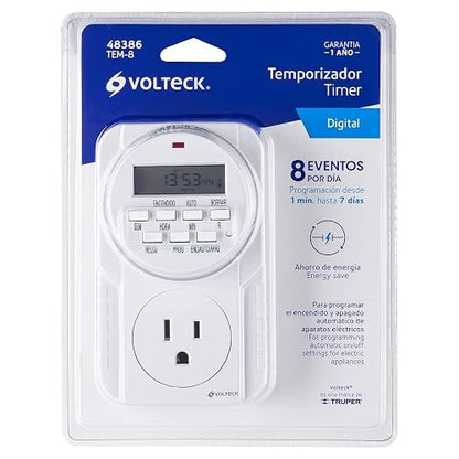 Volteck - TEM-8, temporizador digital de policarbonato, 8 eventos