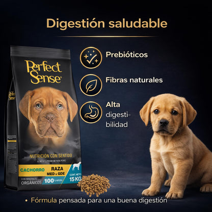 Perfect Sense Alimento Premium para Cachorros MLB | 15 kg | Ingredientes 100% Naturales con Prebióticos, Omega 3, YUCCA schidigera y Conservadores Naturales