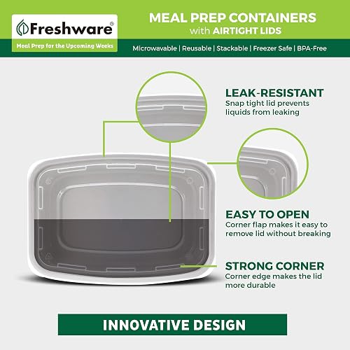 Freshware Recipiente para Preparación de Comidas 21 Unidades 1 Compartimento 828 ml