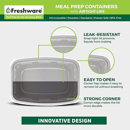 Freshware Recipiente para Preparación de Comidas 21 Unidades 1 Compartimento 828 ml