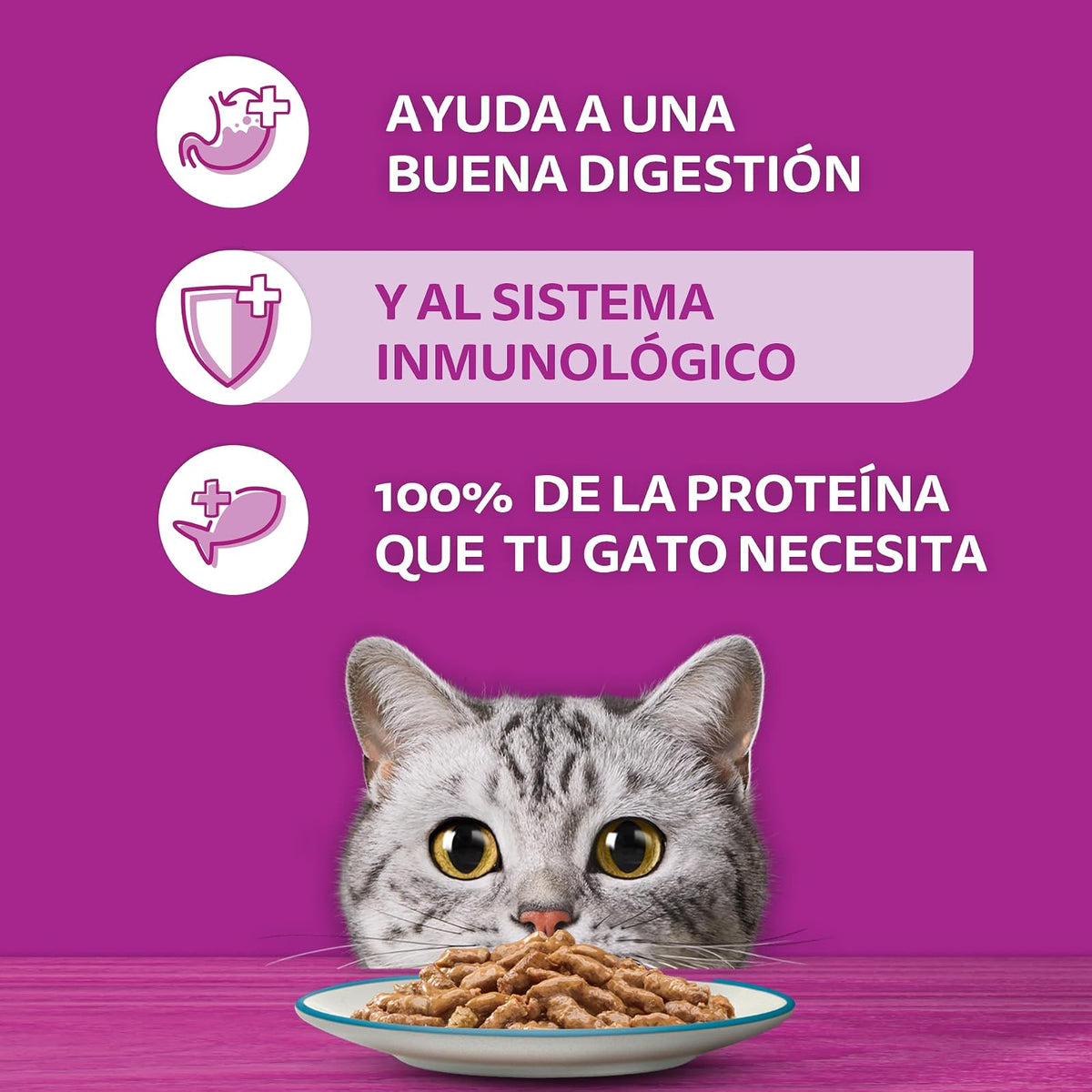 Whiskas - Sobres para Gato, 24 Piezas, Sabor Filetes De Atún, 85g c/u., Fibra Natural, Minerales, Vitaminas A, Sin Conservadores