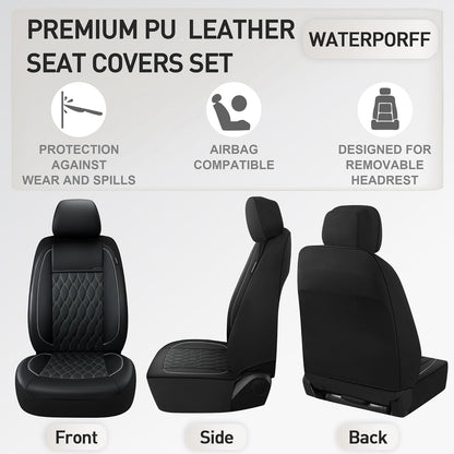 CAROMOP - Juego de 2 Fundas de Asiento de Automóvil de Piel sintética, Fundas de Asiento de Lujo y cómodas para Automóviles, Fundas Interiores compatibles con airbag, Ajuste Universal para SUV, Furgonetas