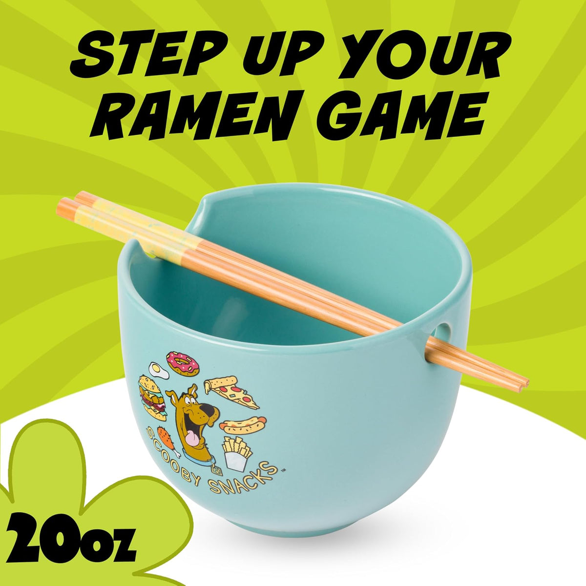 Silver Buffalo Scooby-Doo Scooby Snacks - tazón de arroz de cerámica con palillos, apto para microondas, 20 onzas