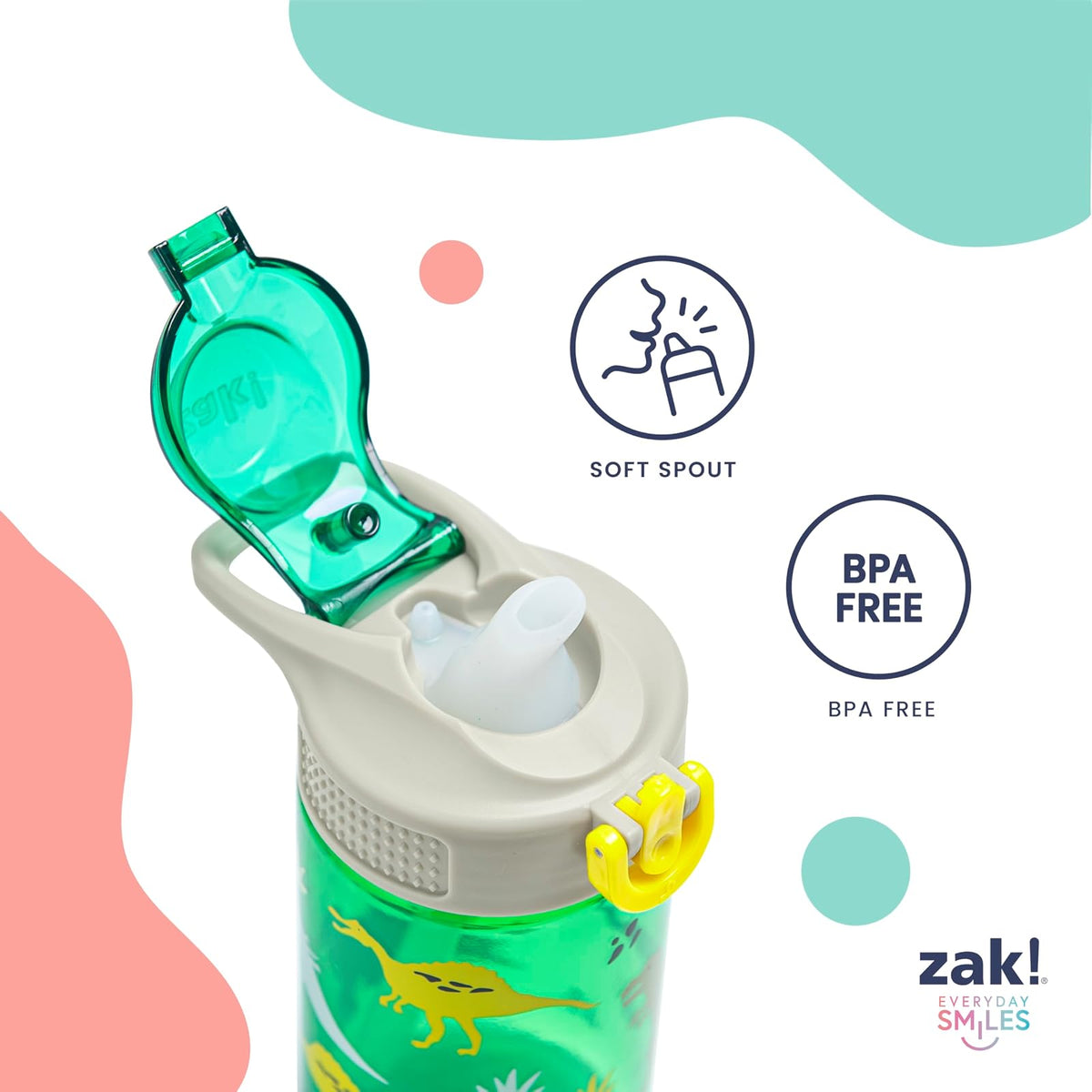 Zak Designs KPop Demon Hunters - Botella de agua de salvia para la escuela o los viajes, botella de agua de plástico duradera de 25 onzas con popote, mango y a prueba de fugas, cubierta de boquilla