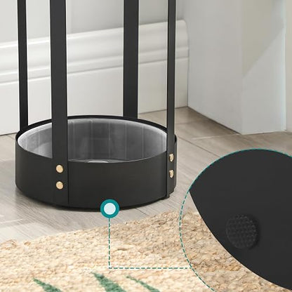 SONGMICS - Soporte para paraguas, Soporte redondo de acero para paraguas, 19.6 x 19.6 x 55.1 cm, con bandeja de goteo desmontable, para entrada, oficina, estable, requiere montaje, negro mate ULUC28BK
