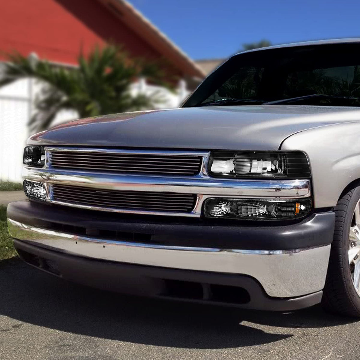 DNA Motoring HL-OH-CS99-4P-BK-AB Faros Delanteros Negros Ámbar para Silverado y Suburban