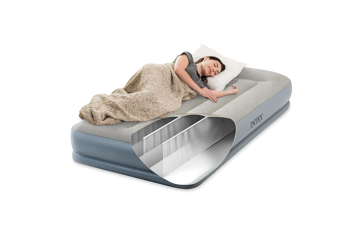 Intex 64115ED Dura-Beam Colchón de Aire estándar con Reposo de Almohadas: Fiber-Tech, tamaño Individual, Bomba eléctrica integrada, Altura de Cama de 12 Pulgadas, Capacidad de Peso de 300 kg