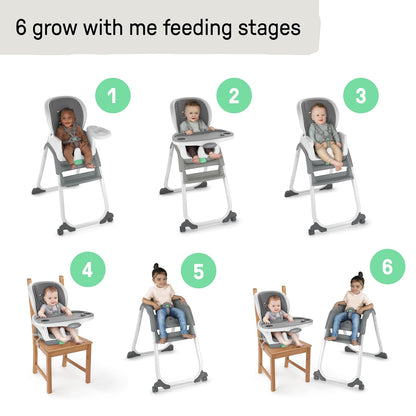 Ingenuity - Silla Alta 6 en 1 para bebé, apartir de 6 meses, multifuncional, con cinturón de seguridad de 5 puntos, 2 bandejas aptas para lavavajillas, adaptable al crecimiento, color gris