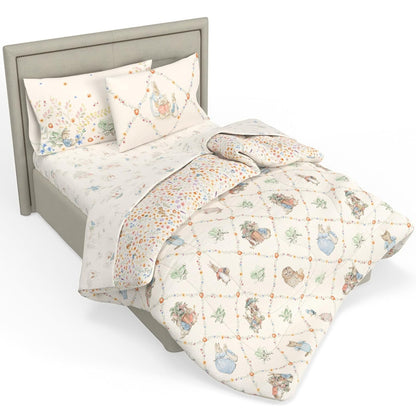 Franco Juego de Ropa de Cama Miffy, Edredón Reversible con Funda - 7 Piece Full Size - Peter Rabbit Woodland Friends