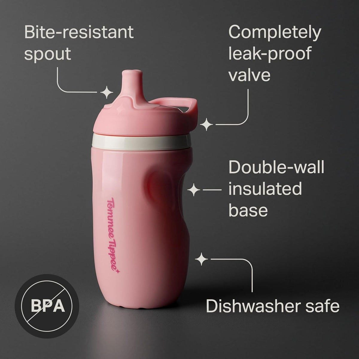 Tommee Tippee Vaso Entrenador Sporty, 1-3 Años, Antiderrames, Térmico | Paquete de 2, 266ml/9oz, Válvula de Dos Piezas Evita Derrames, Rosa y Menta, Libre de BPA