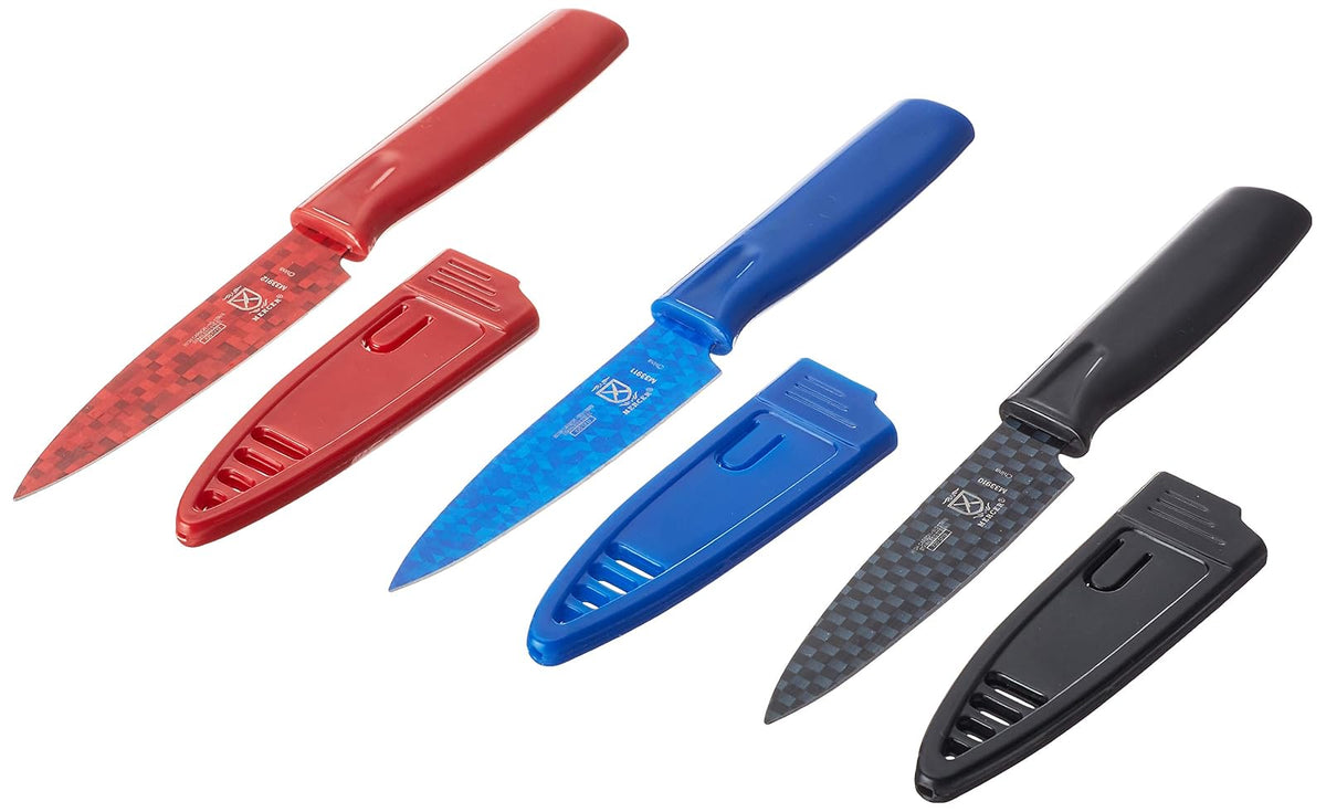 Mercer Culinary M33914 Non Stick Paring Knives with ABS Sheaths, Multicolor, 4"