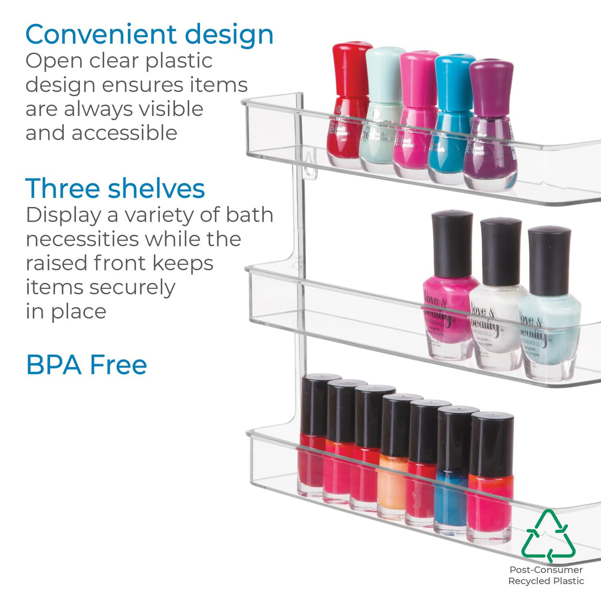 InterDesign - Estante de almacenamiento de esmalte de uñas Clarity 41400 para montaje en pared con estantes para baño, tocador y armario, transparente