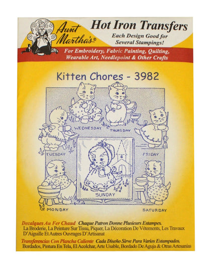 Aunt Martha's Patrones de transferencia de planchado para costura, bordado o pintura de tela, bonitos patrones de animales vintage para paños de cocina o acolchado, juego de 5