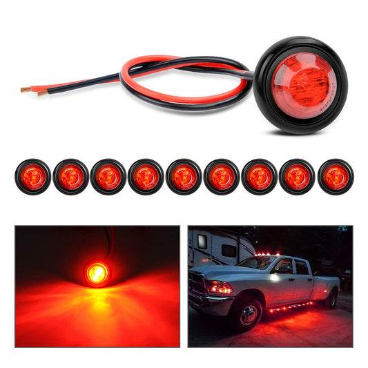 Nilight TL-04-10 Luces LED Redondas 3/4" Intermitentes Delanteros/Traseros 12V Rojo 10 Piezas para Camiones Autobuses Remolques Furgonetas Caravanas Barcos