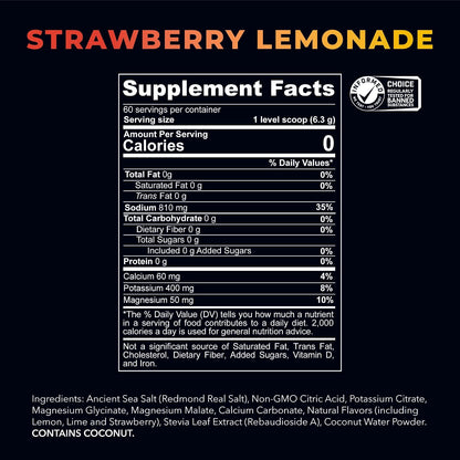 REDMOND RE-LYTE, Electrolitos Naturales con Real-Salt, Hidratación Clean sin Calorías ni Azúcares, 60 Porciones, Sabor Strawberry Lemonade